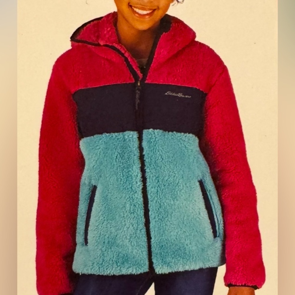 Eddie Bauer Girls Sherpa Fleece Hooded Jacket Sz L(14/16) NEW NWT
